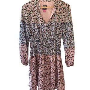 Vince Camuto Floral Print Smocked Waist Dress‎ Long Sleeve Size 8 Women's Mini